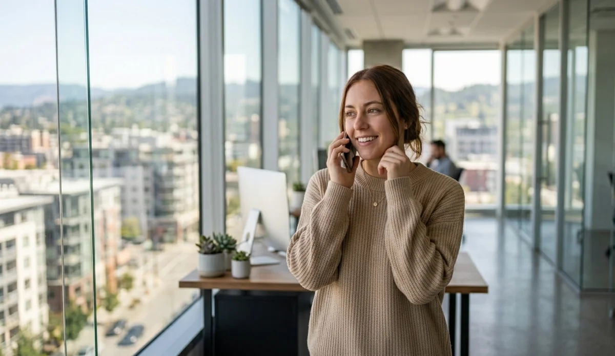 Professional staffing agency client management and retention systems Business woman conducting client relationship call for staffing recruitment agency