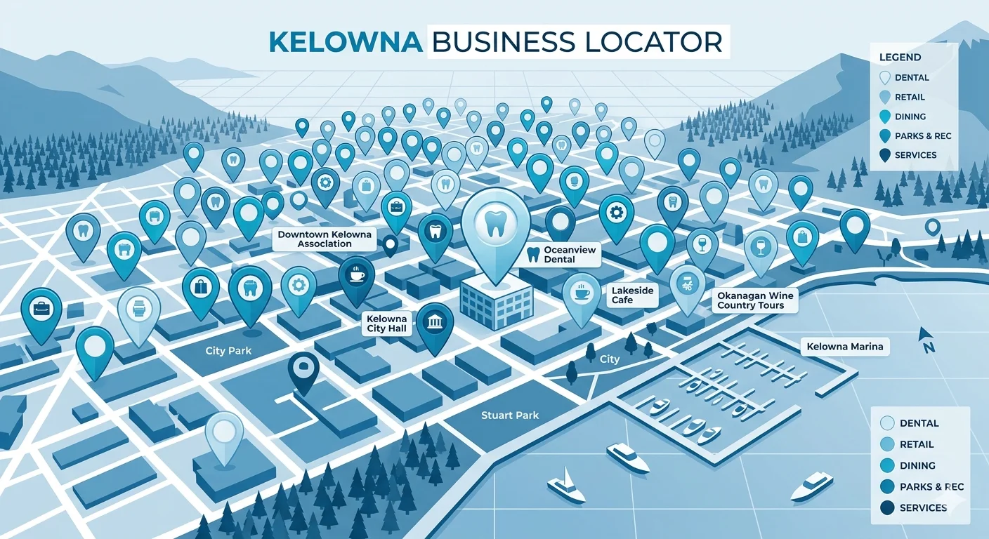 Google Business Profile map showing dental practice locations in Kelowna BC