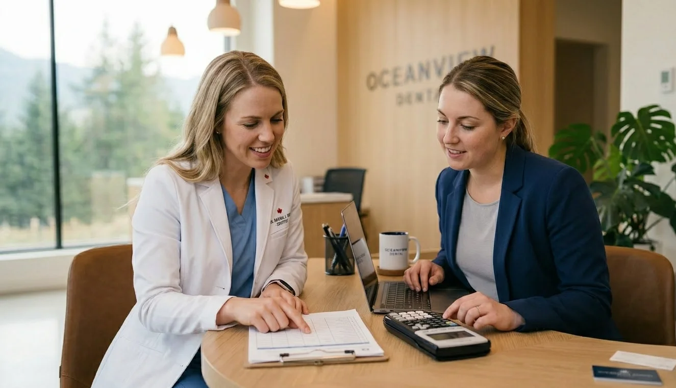 Canadian dentist reviewing positive ROI results from professional website investment