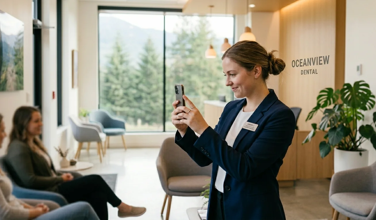 Dental office manager taking photos for Google Business Profile