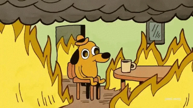 This is fine meme - contractor owner managing everything themselves