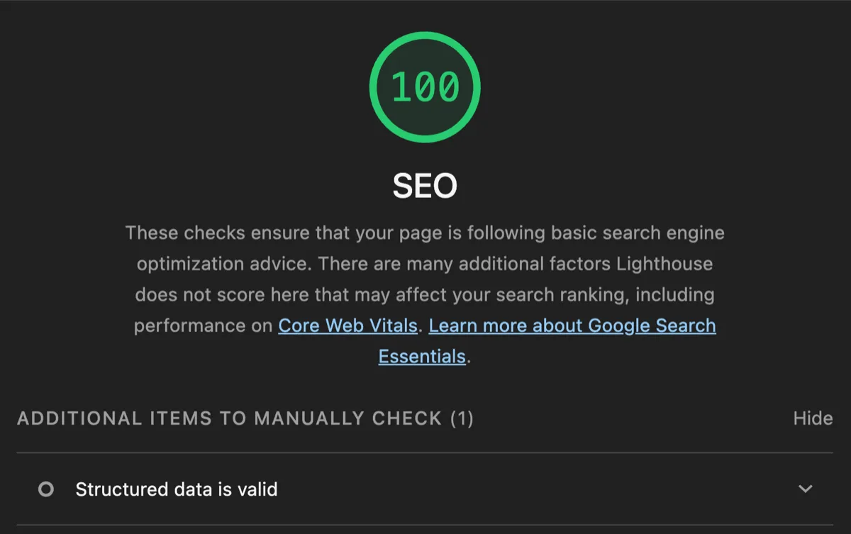 Google Lighthouse perfect SEO score