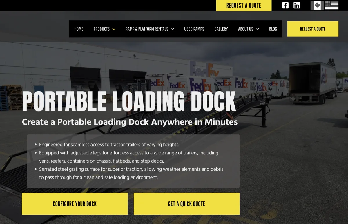 Nation Ramps product page showing high-ticket industrial ramp solutions