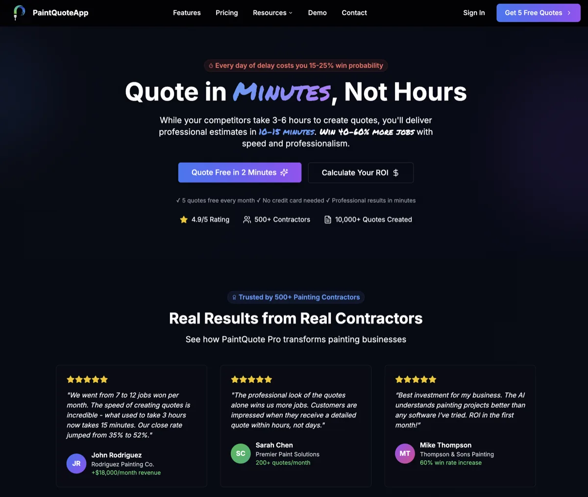 PaintQuote Pro app landing page