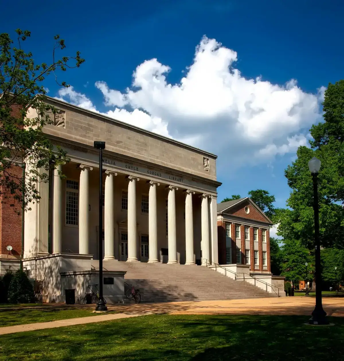 University building with clock tower on sunny day