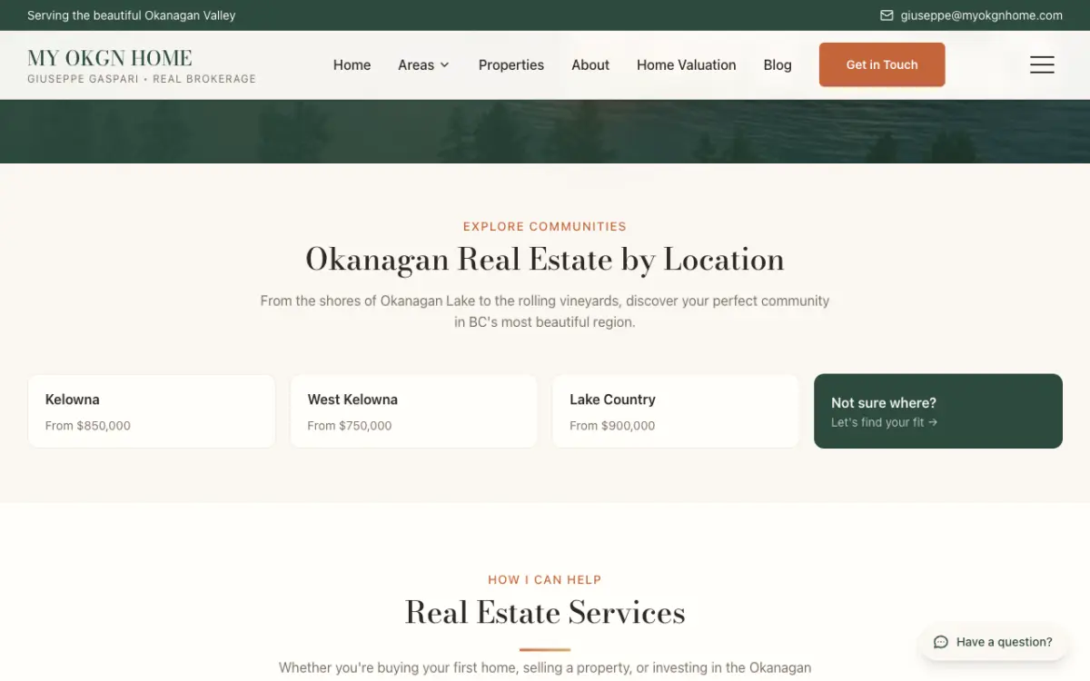 MyOKGN Home website showing separate location pages for Vernon and six other Okanagan cities