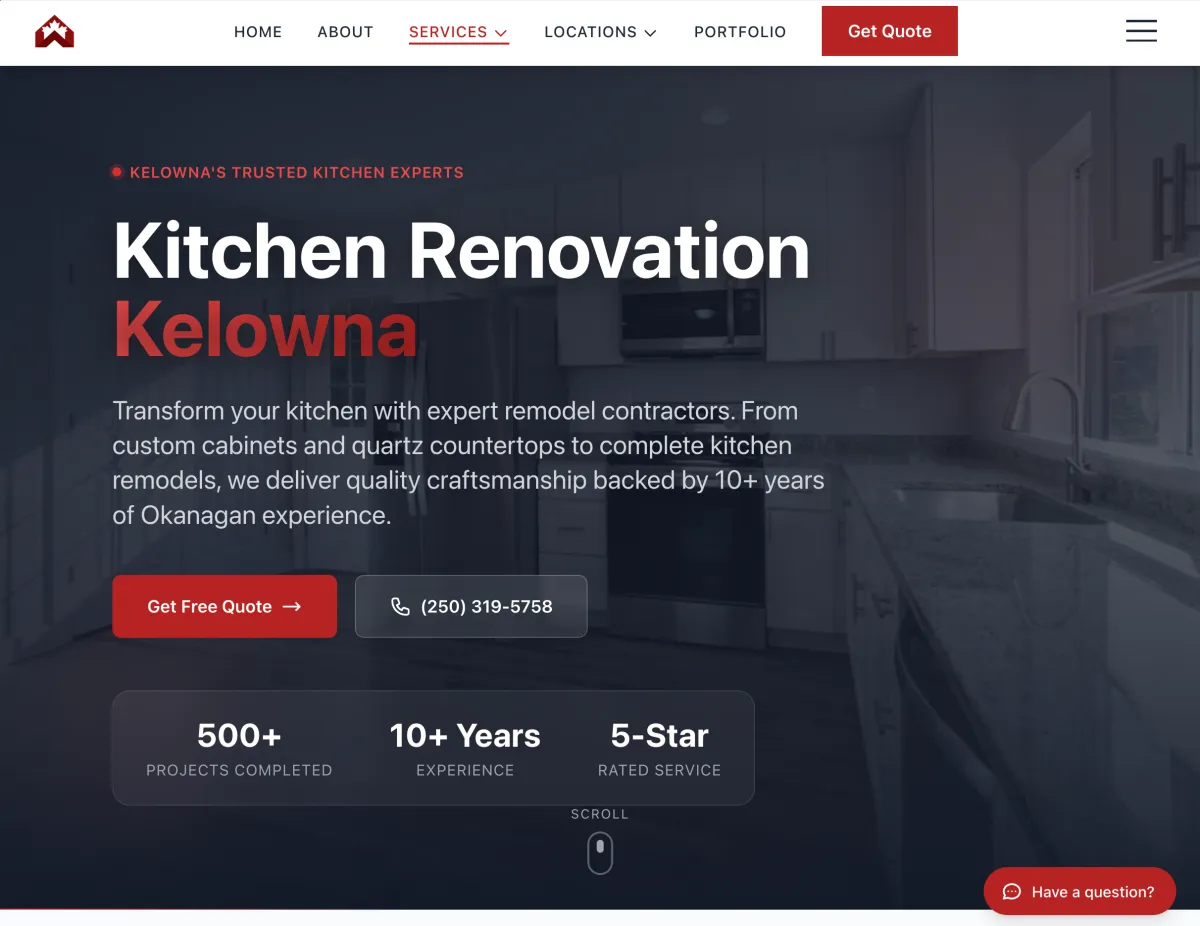 Canadian Precision Homes service page - framing and custom home construction website design