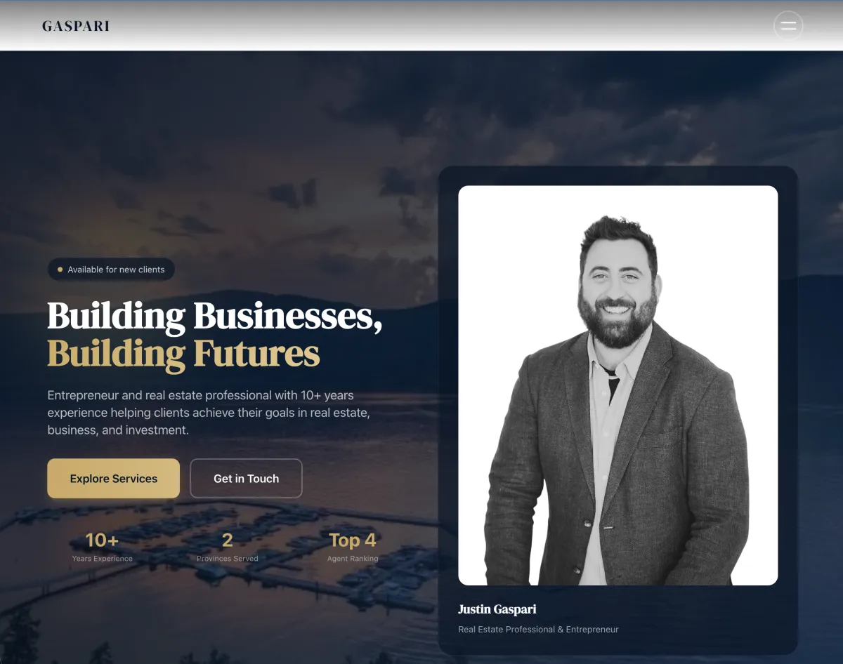Gaspari Business Brokerage homepage - professional business-for-sale website design