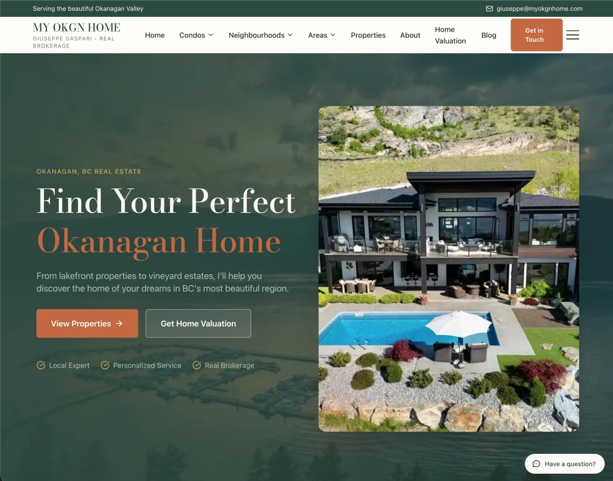 My OKGN Home real estate website homepage - location-based SEO for Okanagan REALTOR