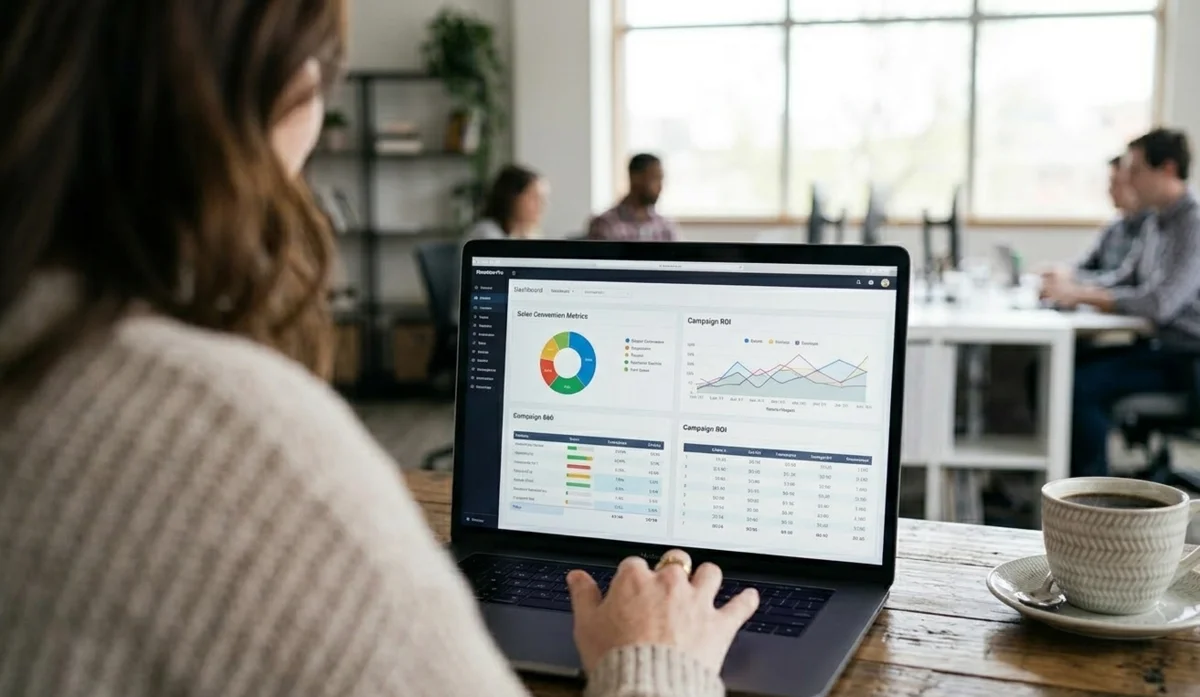 SaaS marketing analytics dashboard showing MRR growth, CAC trends, and demo conversion rates