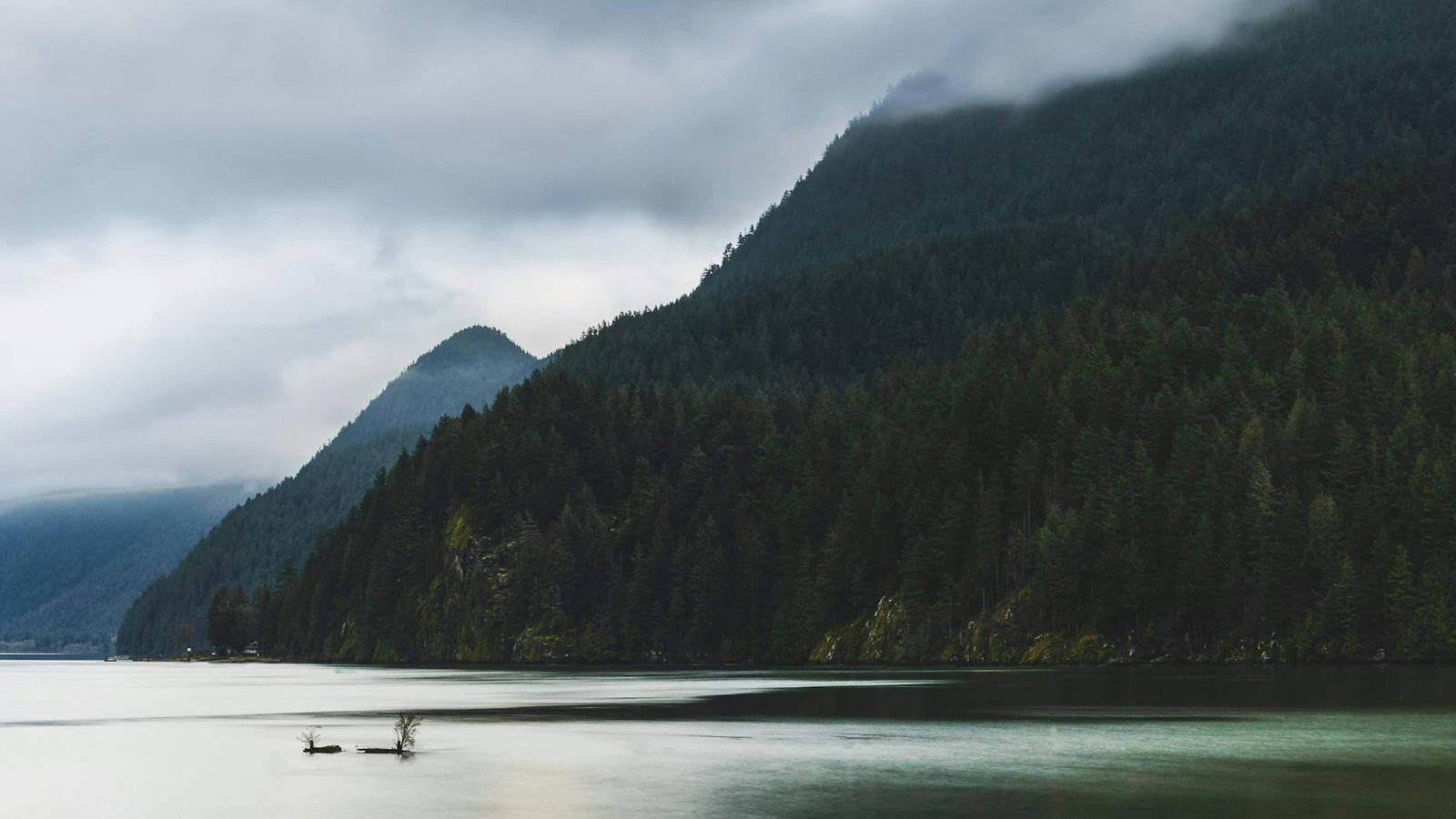 Green mountains and water in British Columbia
